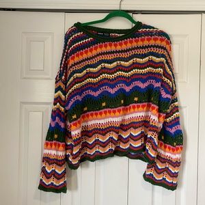 Shein Crochet Bell Sleeve Multicolo Sweater